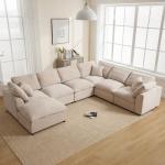 Beige Oversized Modular Sectional Sofa with Chaise
