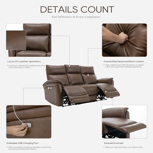 Power Reclining Sofa with USB Ports - Dark Brown