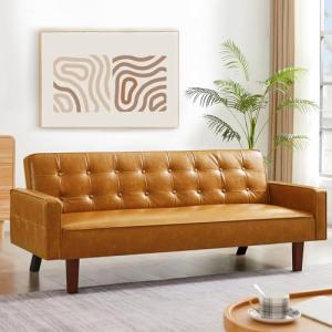 Sleek Faux Leather Sleeper Sofa with Memory Foam