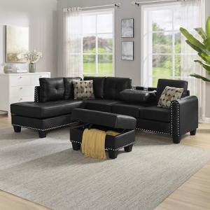 L-Shaped 98" Sectional Sofa with Storage Ottoman