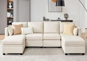 Beige Modular U-Shaped Sectional Sofa with Storage