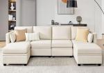 Beige Modular U-Shaped Sectional Sofa with Storage