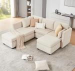 Beige Modular U-Shaped Sectional Sofa with Storage