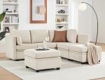 Beige Modular U-Shaped Sectional Sofa with Storage