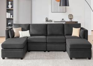 Modular U-Shaped Sofa with Storage - Dark Grey