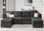 Modular U-Shaped Sofa with Storage - Dark Grey