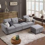 Light Grey Convertible Sectional Sofa with Storage