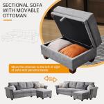 Light Grey Convertible Sectional Sofa with Storage