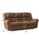 Brown Leather Manual Reclining 3-Seat Sofa