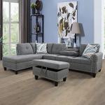 3-Piece Grey Sectional Sofa with Cup Holders