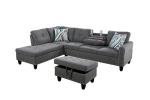3-Piece Grey Sectional Sofa with Cup Holders