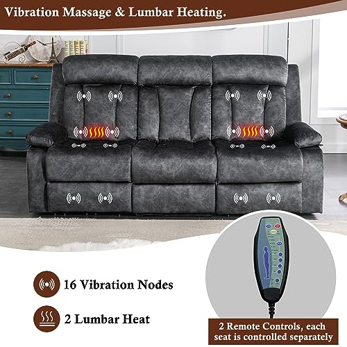 GUEAPY 3-Seater Recliner Sofa with Heat & Massage