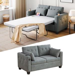 LINSY HOME Dark Grey Queen Pull Out Sofa Bed