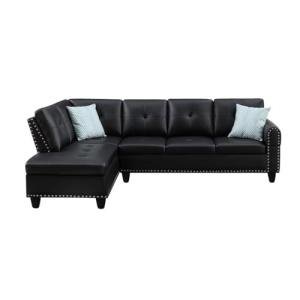 Transitional Black Faux Leather Sectional Sofa Set