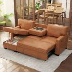 Brown L-Shaped Convertible Sleeper Sofa with Storage