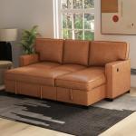 Brown L-Shaped Convertible Sleeper Sofa with Storage