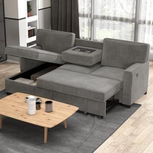 Gray L-Shaped Convertible Sectional Sofa Bed