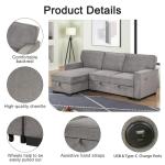 Gray L-Shaped Convertible Sectional Sofa Bed
