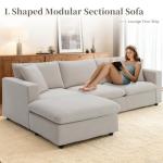 Beige L-Shaped Sectional Sofa with Reversible Ottoman