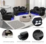 Black Leather Power Recliner Sofa Set with USB
