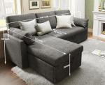 VanAcc Grey Linen Sleeper Sofa with Storage Chaise