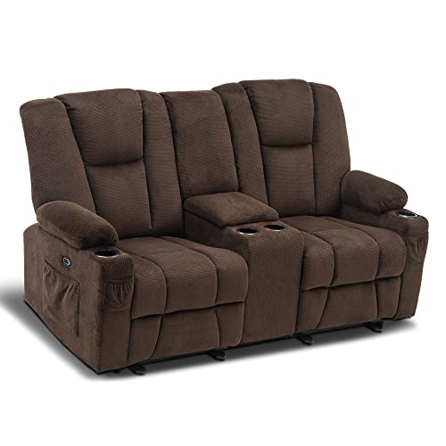 Mcombo Brown Power Reclining Loveseat with Massage
