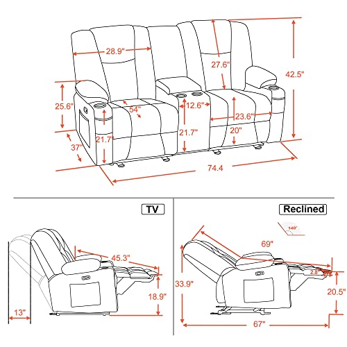 Mcombo Brown Power Reclining Loveseat with Massage