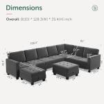 HONBAY Grey Velvet U-Shaped Sectional Sofa