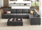HONBAY Grey Velvet U-Shaped Sectional Sofa