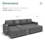 HONBAY Dark Grey Modular Sleeper Sectional Sofa