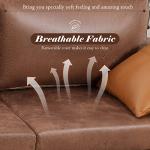 Brown Mid-Century Modern Faux Leather Sofa