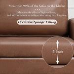 Brown Mid-Century Modern Faux Leather Sofa
