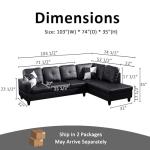 Lostcat Black Sectional Sofa, 74" D x 103" W