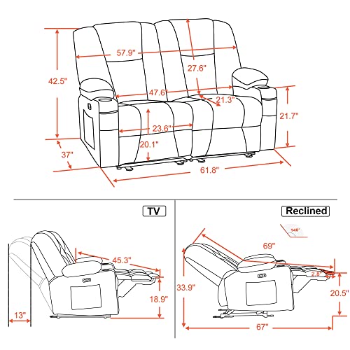 Mcombo Brown Fabric Power Loveseat with Massage
