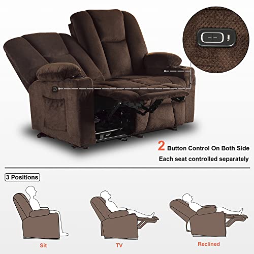 Mcombo Brown Fabric Power Loveseat with Massage
