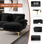U-Shaped Velvet Sectional Sofa Set - Black