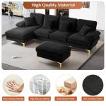 U-Shaped Velvet Sectional Sofa Set - Black