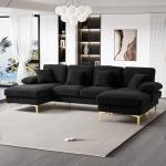 U-Shaped Velvet Sectional Sofa Set - Black
