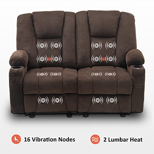Mcombo Brown Fabric Power Loveseat with Massage