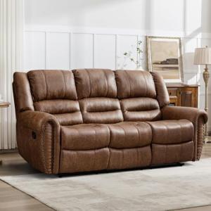 Brown 3-Seater Faux Leather Sofa Bed