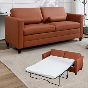 Modern Convertible Queen Sofa Bed in Cognac