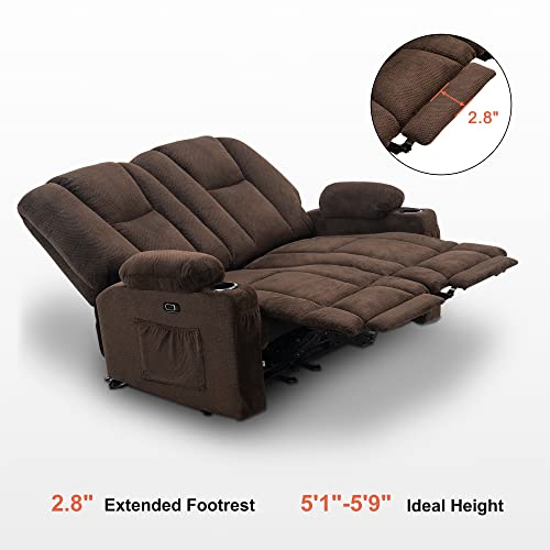 Mcombo Brown Fabric Power Loveseat with Massage