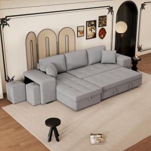 Stylish Gray L-Shaped Sectional Sofa Bed Set
