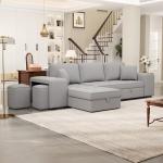 Stylish Gray L-Shaped Sectional Sofa Bed Set