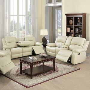 Beige Leather Recliner Sofa and Loveseat Set
