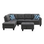 Gray Polyester Fabric Sectional Sofa with Ottoman