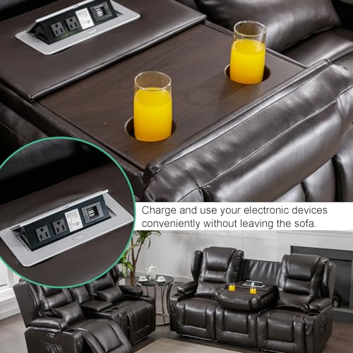 Brown 3-Seater Power Recliner Sofa with Cup Holders