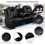 Power Leather Recliner Sofa Set with LED Lights