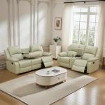Beige Leather Recliner Sofa and Loveseat Set