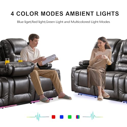 Brown 3-Seater Power Recliner Sofa with Cup Holders